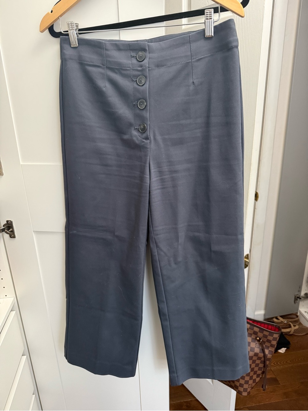 High-Waisted Wide Leg Button Front Pants - Slate Blue. Never worn.